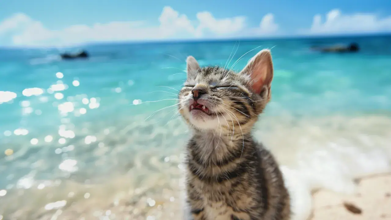 Some kittens really enjoy the beach.