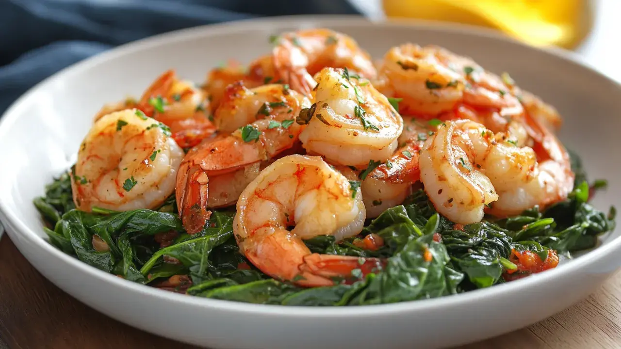Garlic Shrimp with Sautéed Spinach