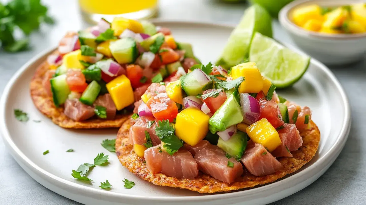 Lemon Raw Tuna Tostada with Mango